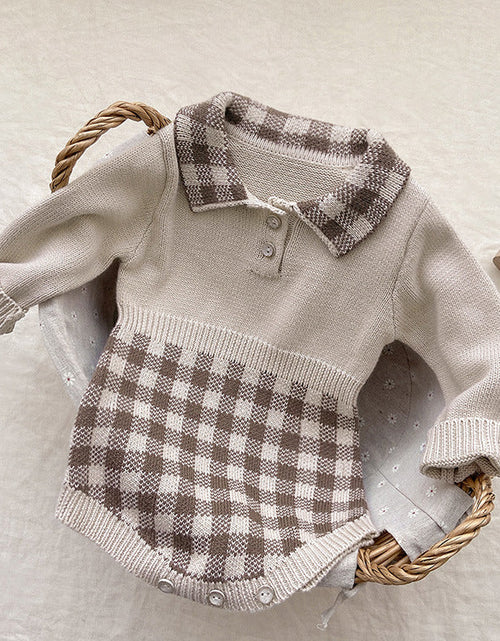 Load image into Gallery viewer, Baby Checkerboard Pattern Polo Neck Knit Warm Onesies by MyKids-USA™
