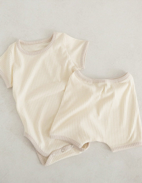 Load image into Gallery viewer, Baby Unisex Solid Color Comfy Cotton Onesies &amp; Shorts Sets With Headband by MyKids-USA™

