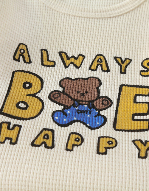 Load image into Gallery viewer, Baby Cartoon Bear &amp; Slogan Pattern Waffle Fabric Tops Combo Solid Shorts 1-Piece Sets by MyKids-USA™

