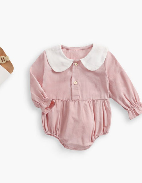 Load image into Gallery viewer, Baby Girl Doll Collar Design Solid Color Long Sleeve Onesies With Buttons by MyKids-USA™
