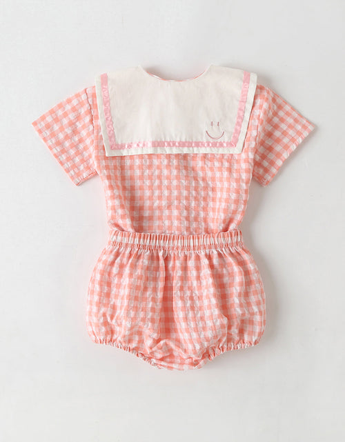 Load image into Gallery viewer, Baby Girl 1pcs Plaid Pattern Contrast Tape Lapel Design Combo Shorts Sets by MyKids-USA™
