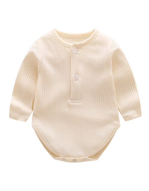 Load image into Gallery viewer, Baby Solid Color Ruffle &amp; Buttoned Design Long-Sleeved O-Neck Onesies by MyKids-USA™
