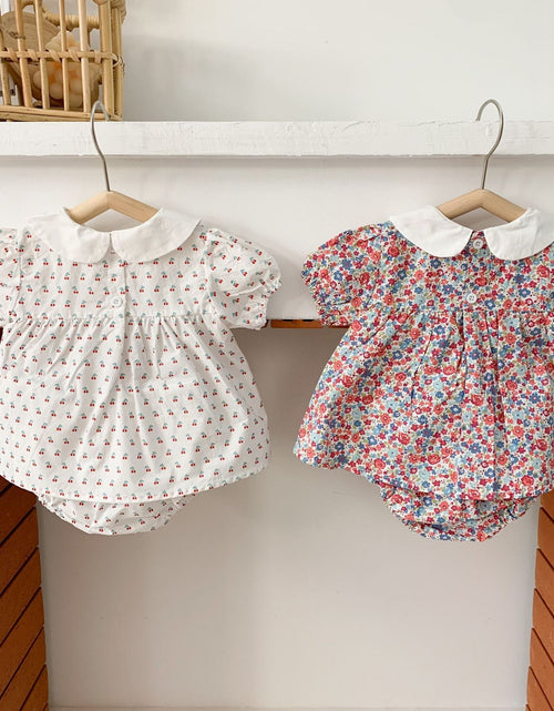 Load image into Gallery viewer, Baby Girl Doll Collar Floral Print Dress Combo Floral Print Shorts In Sets Summer Outfit Wearing by MyKids-USA™
