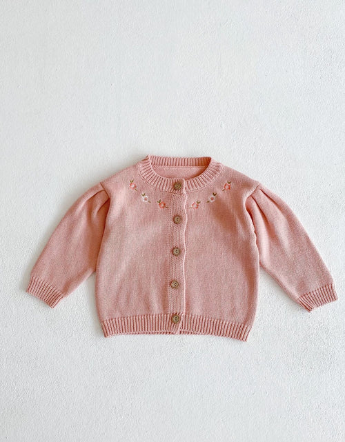 Load image into Gallery viewer, Baby Girl 1pcs Crochet Knitting Graphic Contrast Onesies &amp; Floral Embroidered Cardigan Sets by MyKids-USA™
