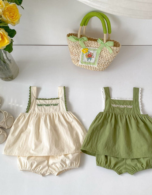 Load image into Gallery viewer, Baby Girl Embroidery Pattern Sling Tops With Shorts Sets by MyKids-USA™

