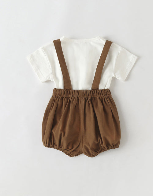 Load image into Gallery viewer, Baby Girl Solid Color Tee Combo Denim Strap Shorts 1-Piece Sets by MyKids-USA™
