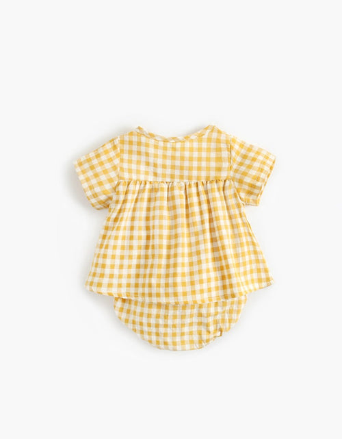 Load image into Gallery viewer, Baby Girl Plaid Pattern Single Breasted Design Shirt Combo Shorts Sets by MyKids-USA™
