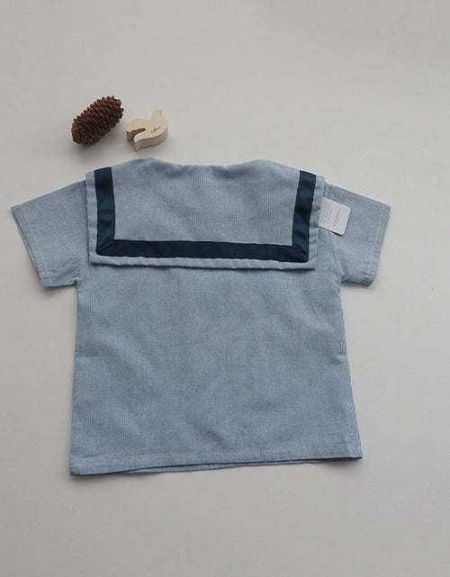 Load image into Gallery viewer, Baby Girl 1pc Contrast Tape Lapel Tops &amp; Shorts Navy Style College Sets by MyKids-USA™
