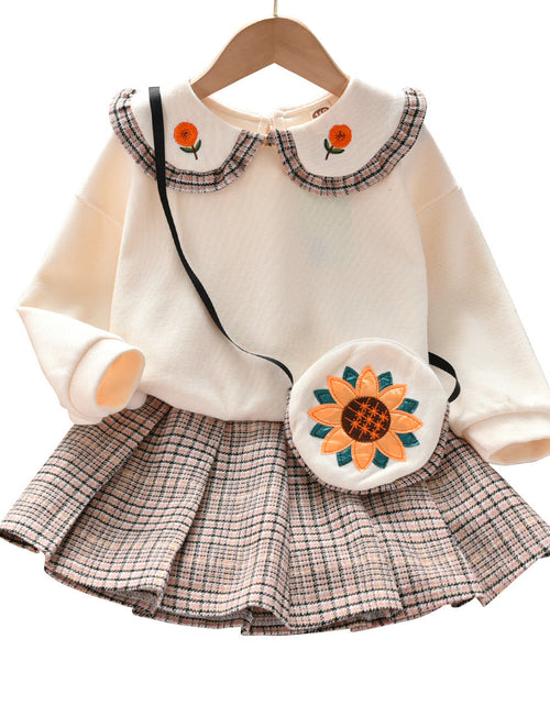 Load image into Gallery viewer, Baby Girl Floral Patches Doll Neck Pullover Hoodie Combo Pleated Skirt Sweet Vintage Style Sets by MyKids-USA™
