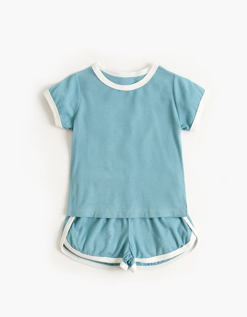 Load image into Gallery viewer, Baby Solid Color Neck Color Matching Design Sports Sets In Summer by MyKids-USA™
