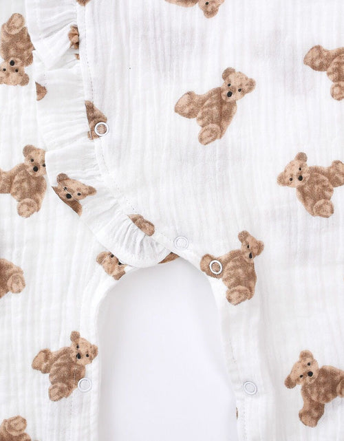 Load image into Gallery viewer, Baby Girls Bear Print Pattern Lace Design Round Collar Long-Sleeved Rompers With Hat by MyKids-USA™
