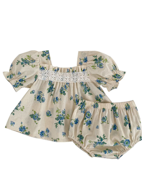 Load image into Gallery viewer, Baby Ditsy Flower Graphic Mesh Patchwork Design Square Neck Sets by MyKids-USA™
