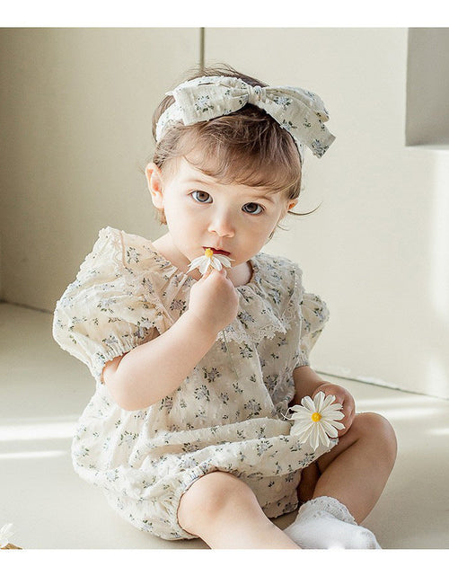 Load image into Gallery viewer, Baby Girl Flower Pattern Flying Sleeves Onesies &amp; Clothing Sets With Headband by MyKids-USA™
