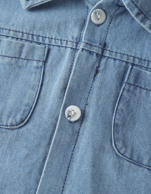 Load image into Gallery viewer, Baby Solid Color Butoon Front Denim Shirt Combo Shorts Sets In Summer by MyKids-USA™
