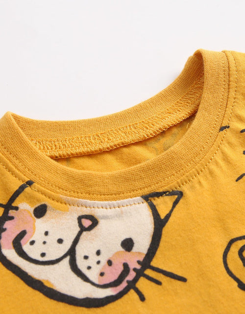 Load image into Gallery viewer, Baby Girl Cartoon Print O-Neck T-Shirt Combo Ruffle Shorts Sets In Summer by MyKids-USA™
