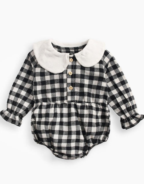 Load image into Gallery viewer, Baby Girl Plaid Pattern Doll Collar Design Long Sleeve Onesies With Buttons by MyKids-USA™
