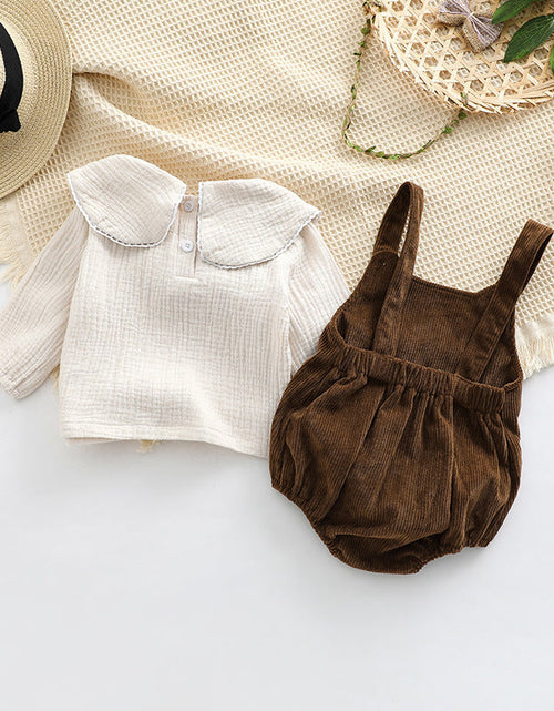 Load image into Gallery viewer, Baby Embroidered Pattern Lapel Cotton Shirt Combo Corduroy Strap Onesies Sets by MyKids-USA™
