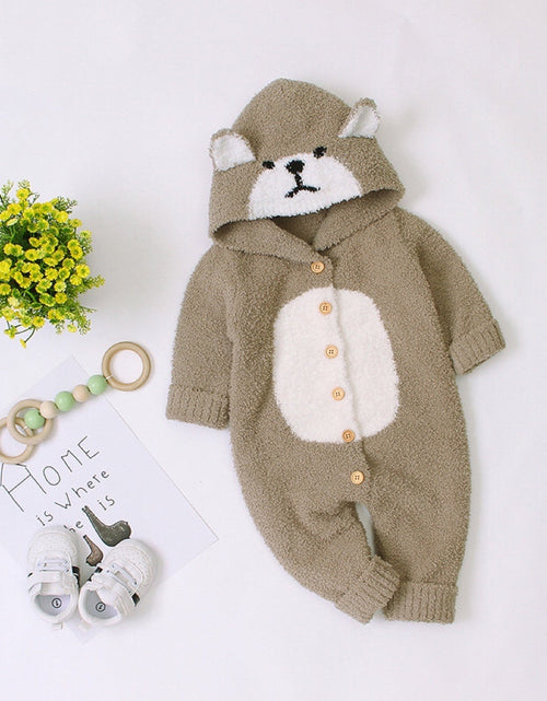 Load image into Gallery viewer, Baby Cartoon Bear Style Button Front Design Long Sleeve Plush Rompers by MyKids-USA™
