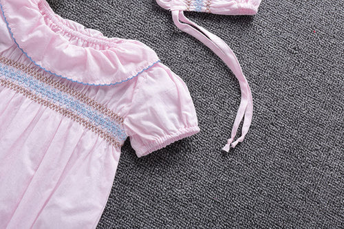 Load image into Gallery viewer, Baby Girl Embroidery Pattern Ruffle Collar Design Bubble Short-Sleeved Onesies With Hat by MyKids-USA™
