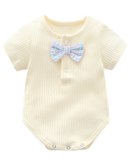 Load image into Gallery viewer, Baby Boy And Girl Solid Color Bow Tie Design Short Sleeve Buttoned Onesies by MyKids-USA™
