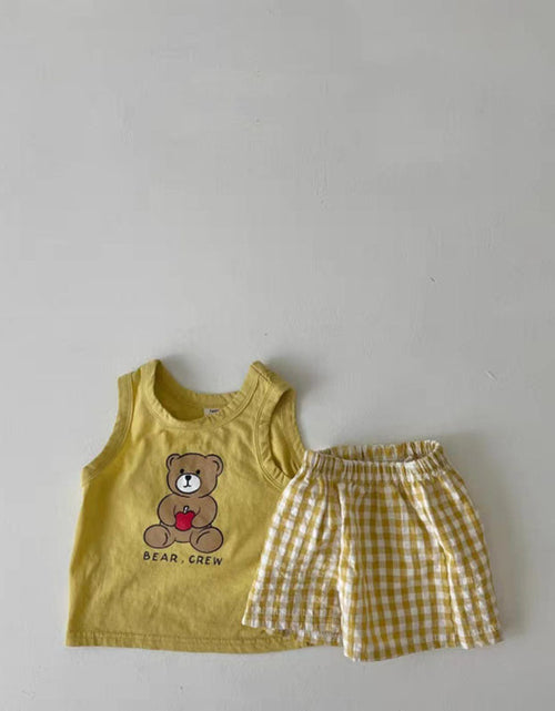 Load image into Gallery viewer, Baby Bear Print Pattern Tops With Plaid Shorts Sets by MyKids-USA™
