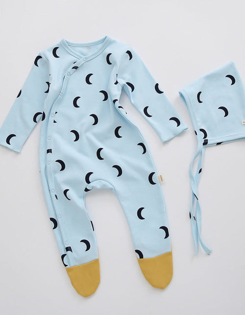 Load image into Gallery viewer, Baby Printed Graphic Side Button Design Long Sleeved Jumpsuit Romper Pajamas With Hat by MyKids-USA™
