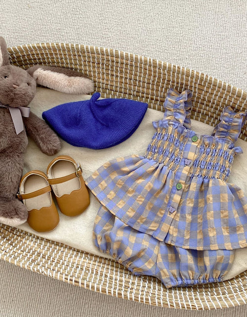 Load image into Gallery viewer, Baby Plaid Pattern Sling Blouses With Shorts Summer Sets by MyKids-USA™
