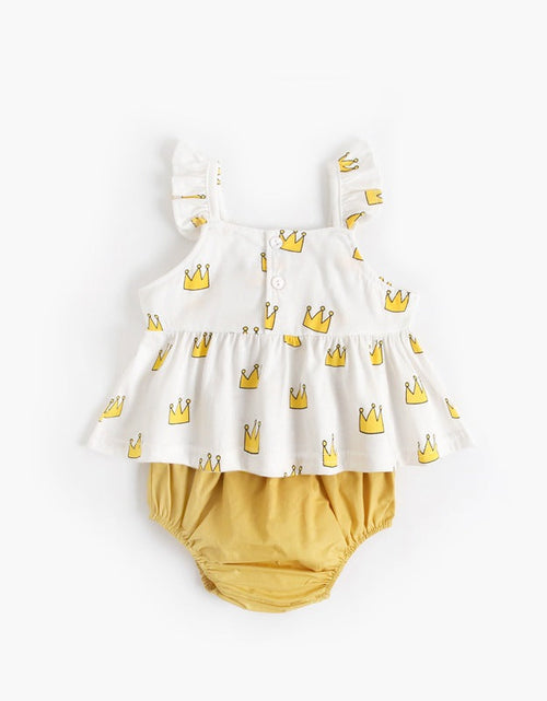 Load image into Gallery viewer, Baby Girl Printed Pattern Ruffle Design Sleeveless Tops Combo Shorts Sets by MyKids-USA™
