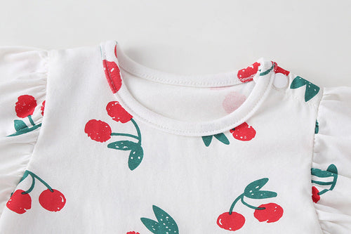 Load image into Gallery viewer, Baby Girl Cherry Print Pattern Mesh Patchwork Design Round-Collar Short-Sleeved Summer Dress Onesies by MyKids-USA™
