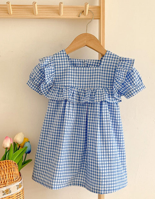 Load image into Gallery viewer, Baby Plaid Pattern Square Neck Puff Sleeves Onesies &amp; Dress by MyKids-USA™
