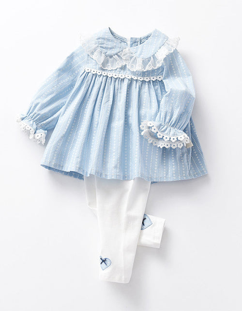 Load image into Gallery viewer, Baby Girl Heart Pattern Ruffle Doll Neck Shirt Combo Embroidered Pants Sets by MyKids-USA™
