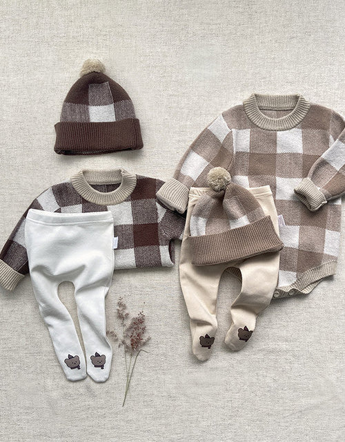 Load image into Gallery viewer, Baby Plaid Graphic Long Sleeve Crewneck Knit Thickened Onesies by MyKids-USA™
