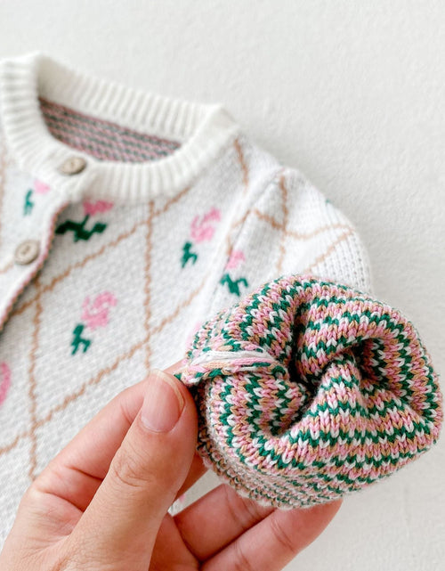 Load image into Gallery viewer, Baby Girl 1pcs Allover Roses Embroidered Graphic Crotch Bodysuit &amp; Cardigan Handmade Knitted Sets by MyKids-USA™
