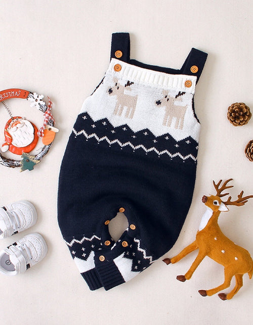 Load image into Gallery viewer, Baby Christmas Elk Pattern Srappy Design Sweater Rompers by MyKids-USA™
