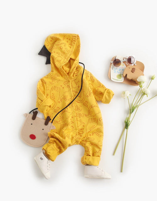 Load image into Gallery viewer, Baby Cartoon Dinosaur Graphic Snap Button Thin Style Rompers With Hat by MyKids-USA™
