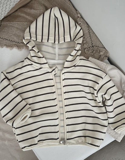 Load image into Gallery viewer, Baby Striped Pattern Single Breasted Design Long Sleeve Coat With Hat by MyKids-USA™
