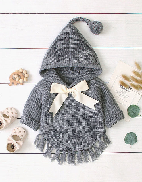Load image into Gallery viewer, Baby Girl 1pcs Solid Color Big Bow Tie Patched Design Shawl Kniited Hoodies With Hat by MyKids-USA™
