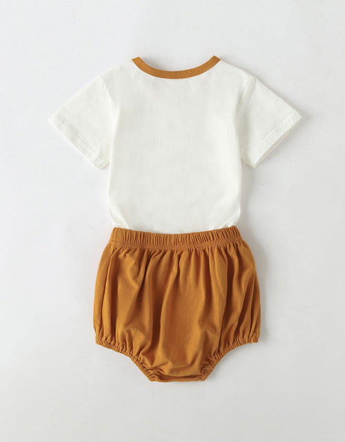 Load image into Gallery viewer, Baby Cartoon Dinosaur Pattern Contrast Neck Tee Combo Solid Shorts Sets by MyKids-USA™
