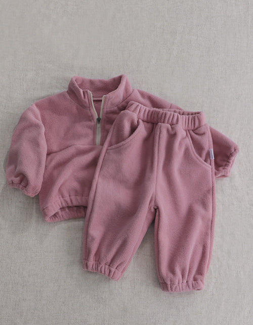 Load image into Gallery viewer, Baby Solid Color Double Sided Fleece Stand Collar Sweater Sets by MyKids-USA™
