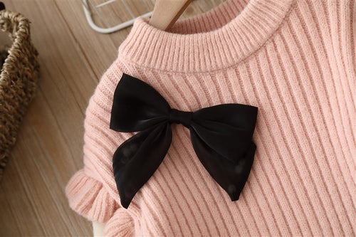 Load image into Gallery viewer, Baby Solid Color Bow Patched Sweater With Pants Sets by MyKids-USA™
