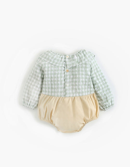 Load image into Gallery viewer, Baby Girl 1pcs Plaid Pattern False 2-Piece Design Ruffle Neck Onesies by MyKids-USA™
