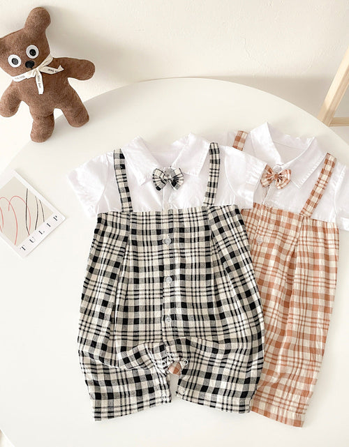 Load image into Gallery viewer, Baby Boy Plaid Pattern Polo-Neck Rompers by MyKids-USA™
