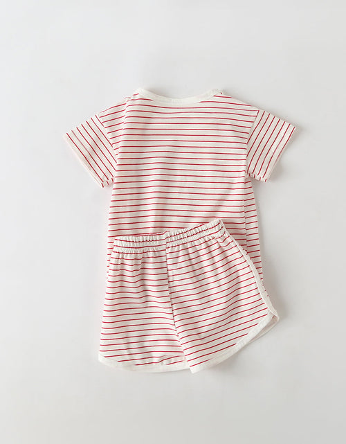 Load image into Gallery viewer, Baby Smiley Patched Pattern Striped Graphic Tee Combo Shorts Sets by MyKids-USA™
