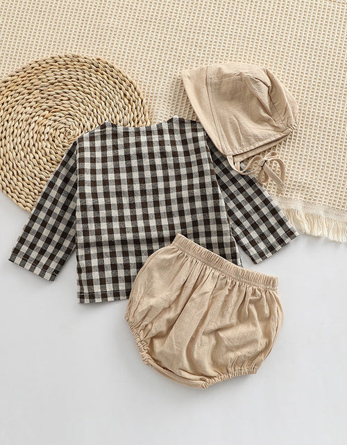 Load image into Gallery viewer, Baby Plaid Graphic Tops And Solid Shorts With Hat 1Pieces Sets by MyKids-USA™

