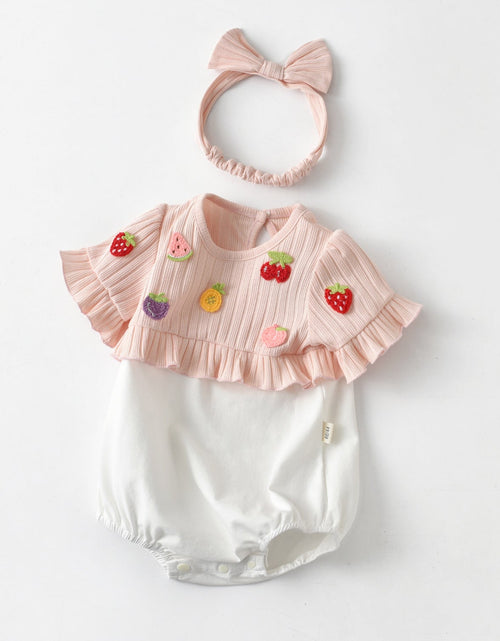 Load image into Gallery viewer, Baby Girls Fruit Embroidered Graphic Lace Sleeve Onesies &amp; Headband by MyKids-USA™
