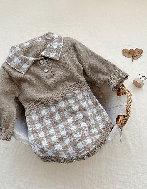 Load image into Gallery viewer, Baby Checkerboard Pattern Polo Neck Knit Warm Onesies by MyKids-USA™
