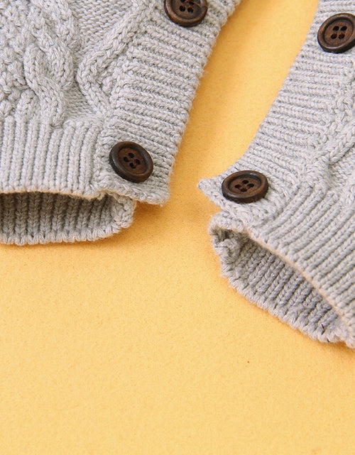 Load image into Gallery viewer, Baby Baby Cable Knitted Pattern Button Front Design Long Sleeve Warm Rompers &amp; Hat by MyKids-USA™
