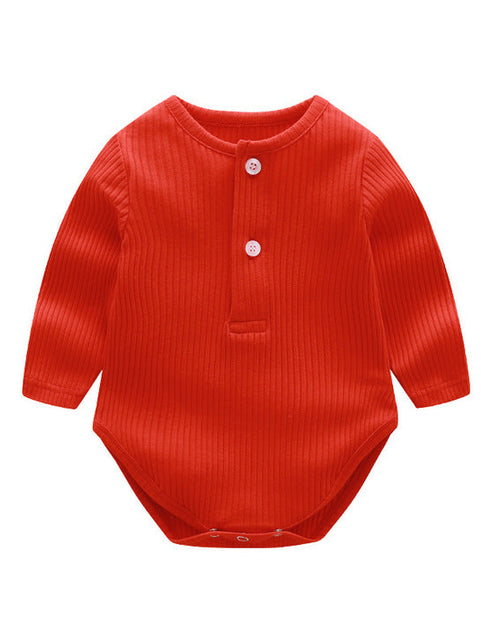 Load image into Gallery viewer, Baby Solid Color Ruffle &amp; Buttoned Design Long-Sleeved O-Neck Onesies by MyKids-USA™
