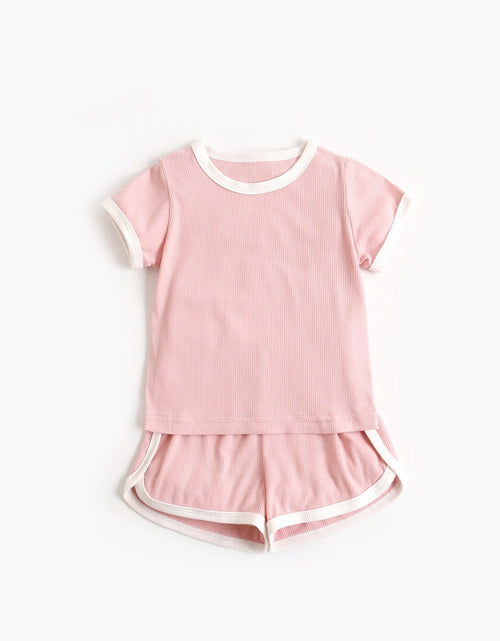Load image into Gallery viewer, Baby Solid Color Neck Color Matching Design Sports Sets In Summer by MyKids-USA™
