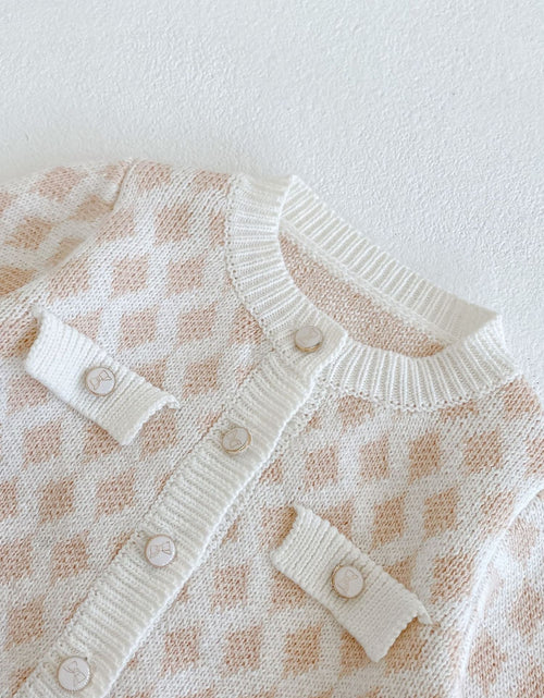 Load image into Gallery viewer, Baby Girl 2pcs Plaid Graphic Onesies &amp; Cardigan Knitted Sets by MyKids-USA™

